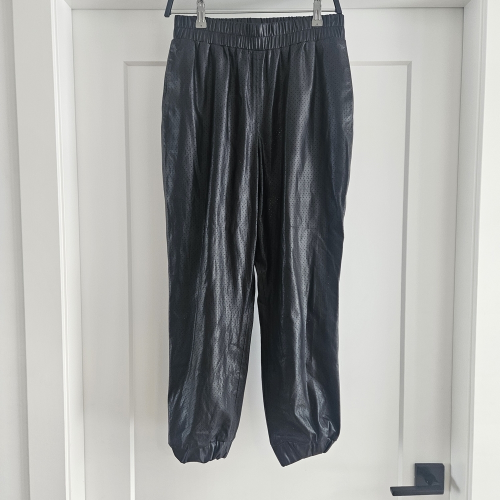 Zara Black Faux Leather Baggy Jogger Style Pants With Holes MEDIUM